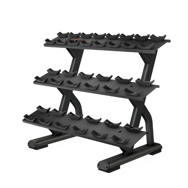 Rack de 3 niveles Precor para 10 pares de mancuernas serie Discovery | Fitness Solutions Ecuador