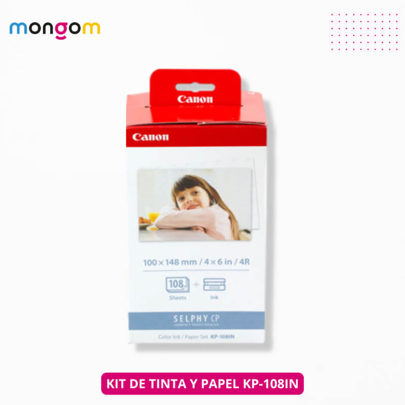 Kit de Tinta y Papel KP-108IN para Canon Selphy CP1200 y CP1300 | 108 Impresiones 4x6 | Calidad Fotográfica Profesional | Soluciones Mongom