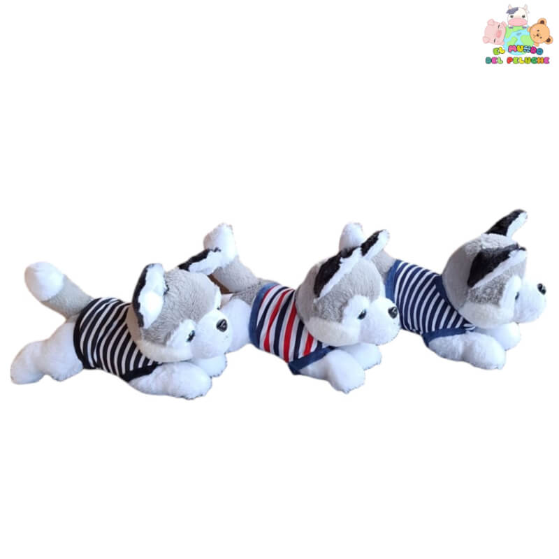 Peluche Husky Echado #2 | Diseño Compacto en Gris y Blanco | 13x14x24 cm | El Mundo del Peluche
