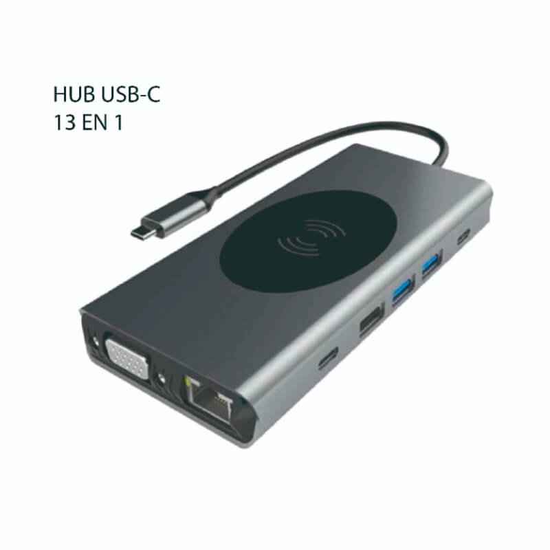 HUB USB-C CON CARGADOR INHALAMBRICO 13 EN 1