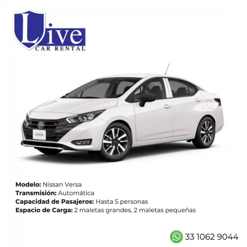 Renta de Auto Nissan Versa en Guadalajara - Gama Media, Seguro Completo y Millas Ilimitadas