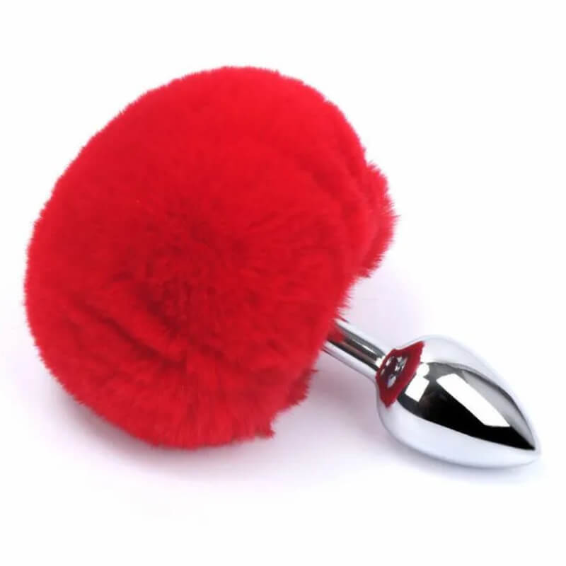 Plug Anal Metálico con Pompón Conejo - Color Rojo - Unitalla.