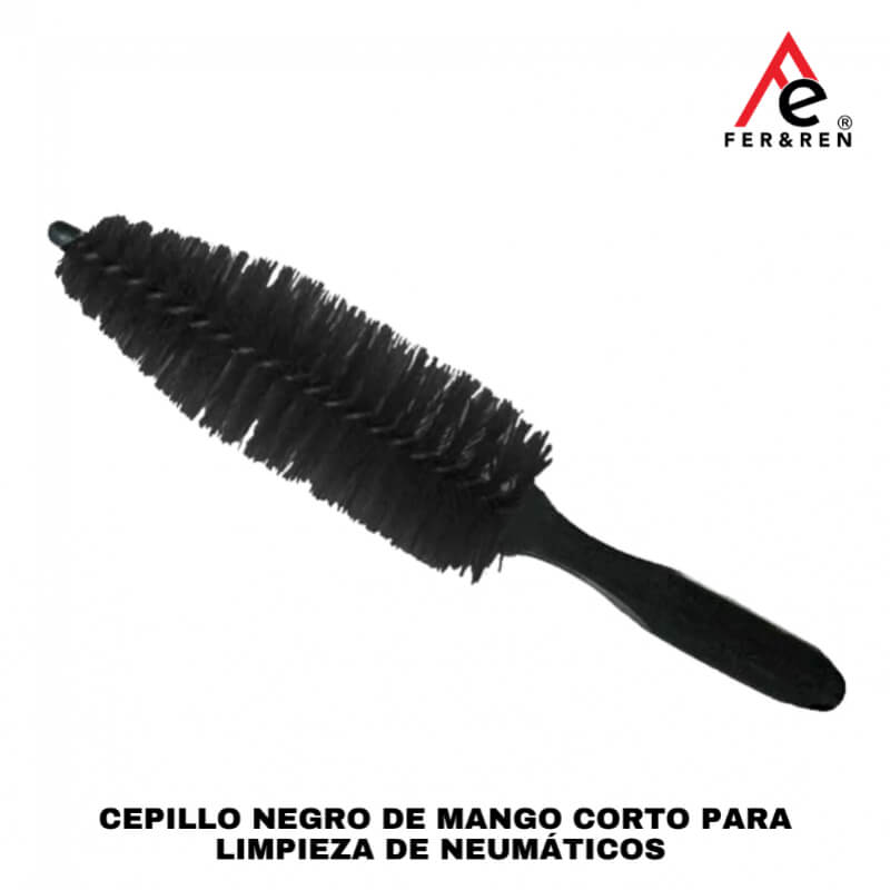 Cepillo Negro de Mango Corto para Limpieza de Neumáticos | FER&REN - Detallado Profesional de Autos
