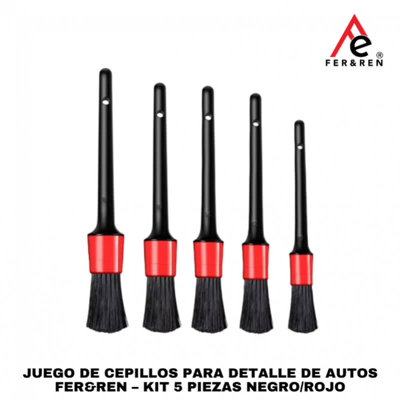 Kit de Brochas para Detalle de Autos FER&REN – Kit 5 Piezas Negro/Rojo