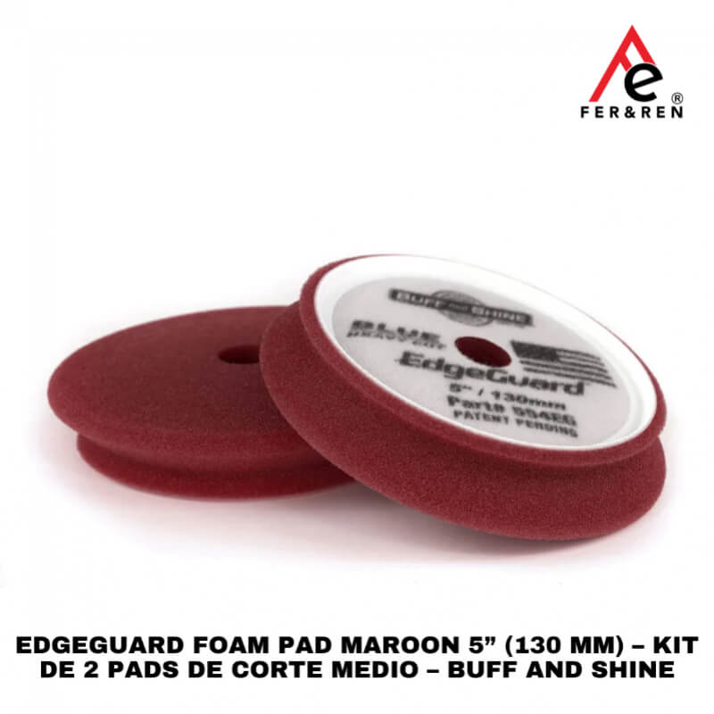 EdgeGuard Foam Pad Maroon 5” (130 mm) – Kit de 2 Pads de Corte Medio con Protección EdgeGuard | Buff and Shine