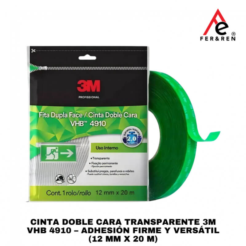 Cinta Doble Cara Transparente 3M VHB 4910 – Adhesión Firme y Versátil (12 mm x 20 m) | FER&REN