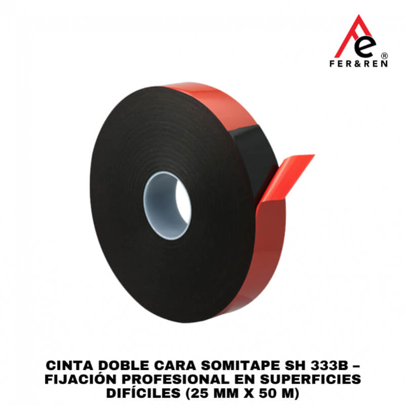 Cinta Doble Cara SOMITAPE SH 333B – Fijación Profesional en Superficies Difíciles (25 mm x 50 m) | FER&REN