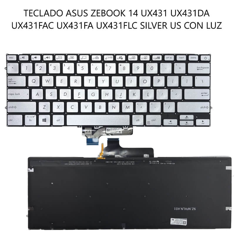 TECLADO ASUS ZENBOOK 14 UX431 UX431DA UX431FAC UX431FA UX431FLC SILVER US CON LUZ