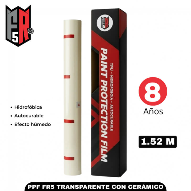 PPF FR5 Transparente con Cerámico por Metro – 8 Años | Película Hidrofóbica Autocurable Gloss 1.52 m – Fer&Ren