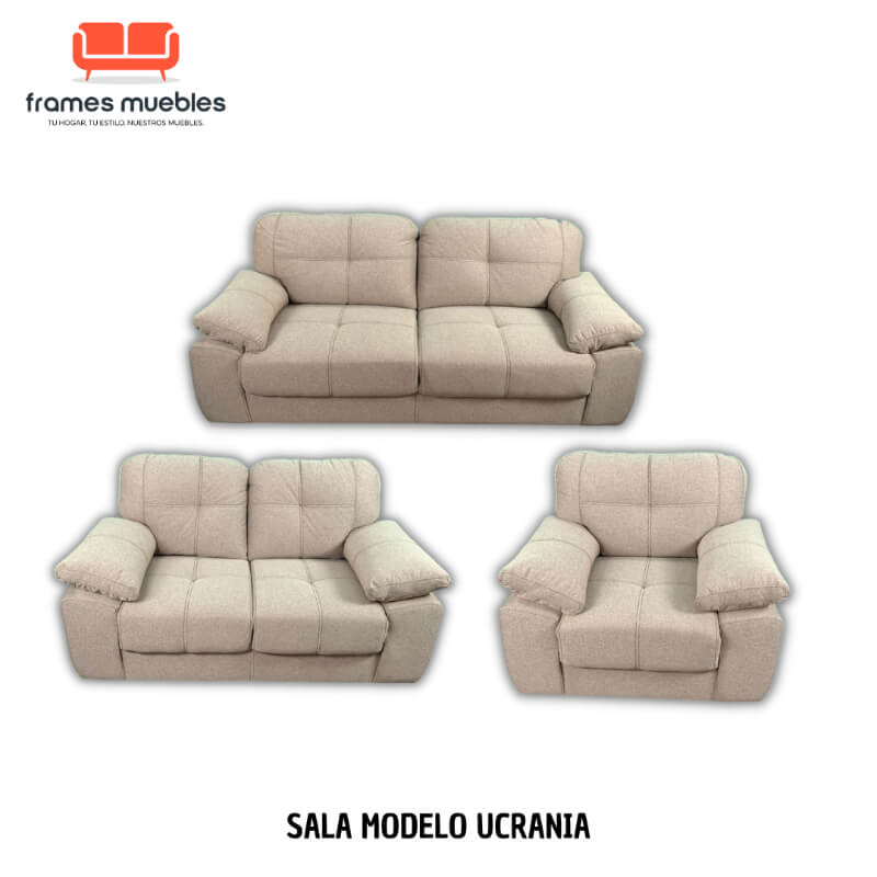 Sala Modelo Ucrania: Sofisticación y Comodidad en Diseño 3-2-1 | Frames Muebles