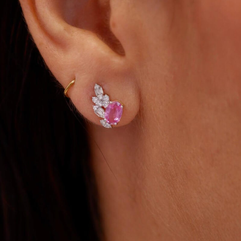 ARETES DE ZAFIRO ROSADA Y DIAMANTES