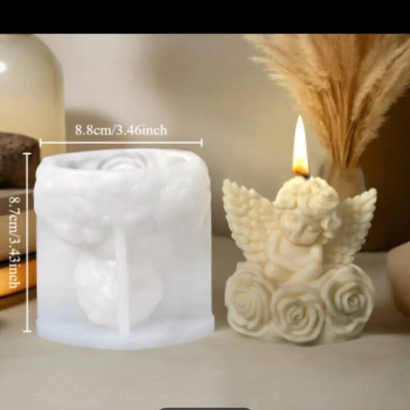 Molde silicona de Ángel con Rosas. para uso de velas, jabón, chocolate, resina, porcelana fría, yeso, cemento.