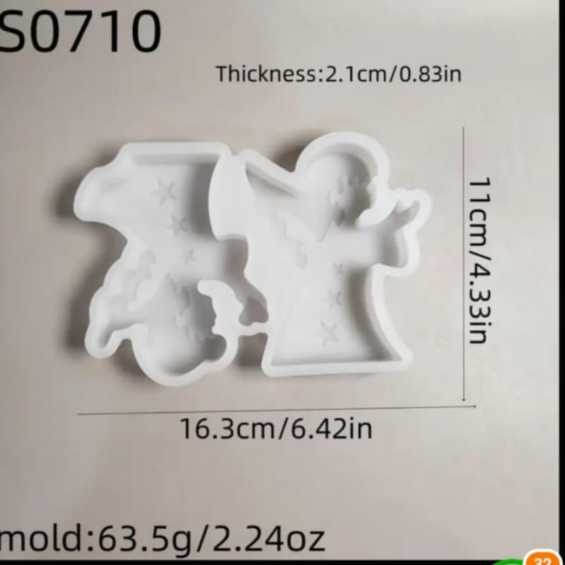 Molde silicona de Ángel Doble. para uso de velas, jabón, chocolate, resina, porcelana fría, yeso, cemento.