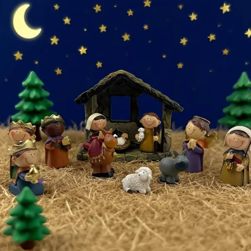 Molde silicona de diseño de Pesebre Nacimiento estilo cartón 11 piezas. para uso de velas, jabón, chocolate, resina, porcelana fría, yeso.