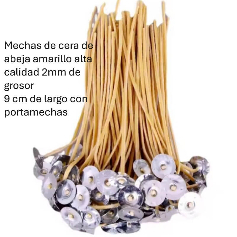 Mechas de cera de abeja amarillo-alta calidad 2mm de grosor, 9 cm de largo con portamechas