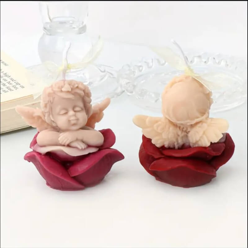 Molde silicona de Juego de Ángel sobre rosa. para uso de resina, porcelana fría, yeso.
