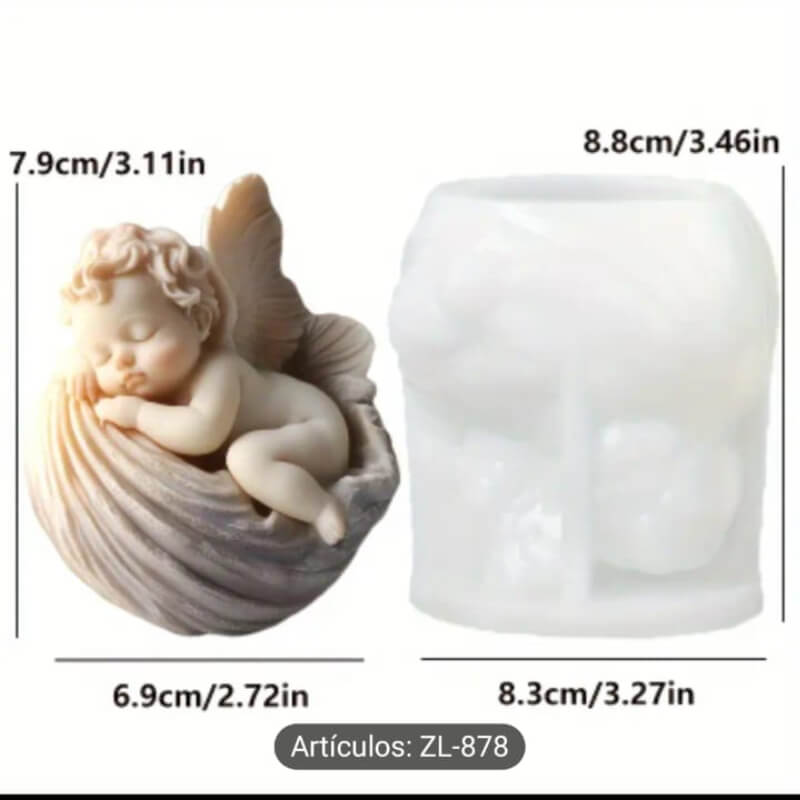 Molde silicona de Juego de Ángel con pie afuera. para uso de resina, porcelana fría, yeso, velas, cemento.