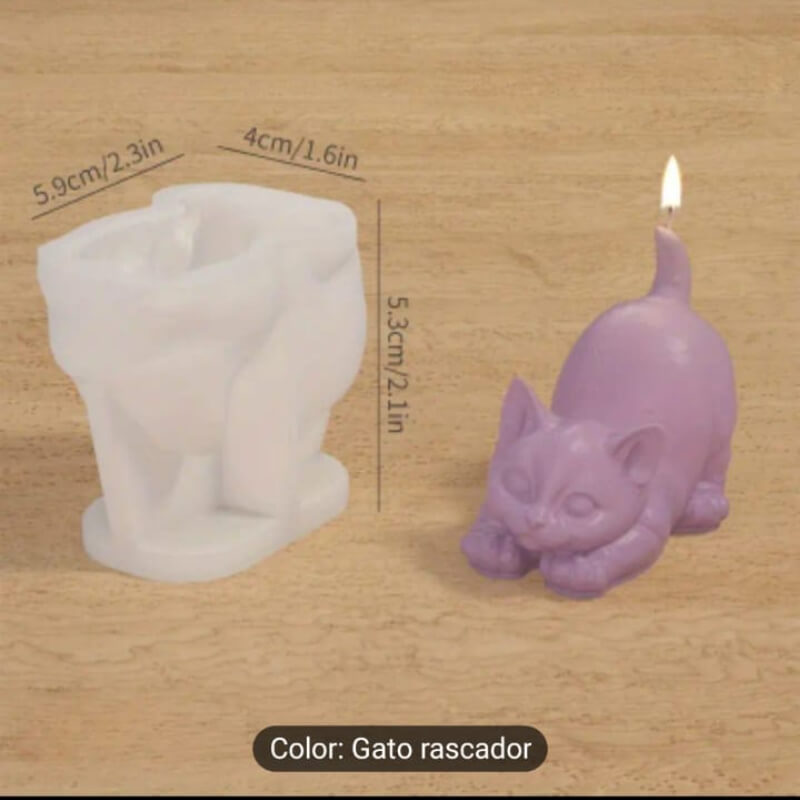 Molde silicona de Gato estirándose. para uso de resina, porcelana fría, yeso, velas, cemento.