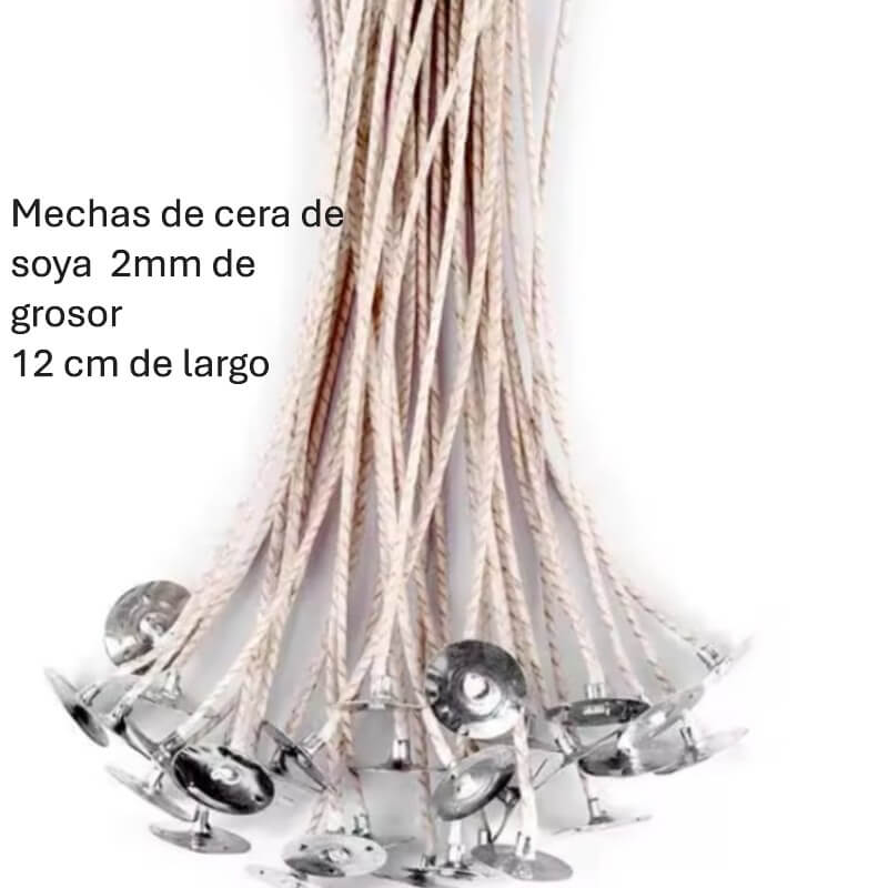Mechas de cera de soya 2mm de grosor12 cm de largo con portamechas