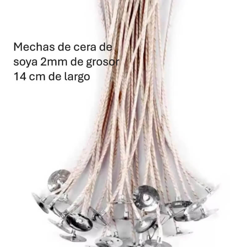 Mechas de cera de soya 2mm de grosor 14 cm de largo con portamechas