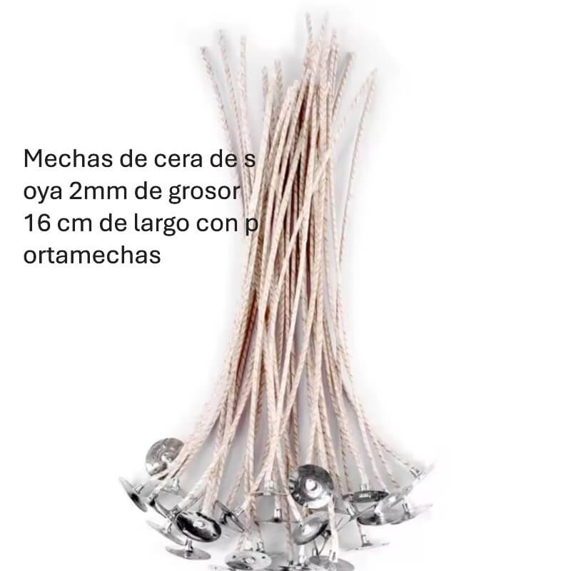 Mechas de cera de soya 2mm de grosor 16 cm de largo con portamechas