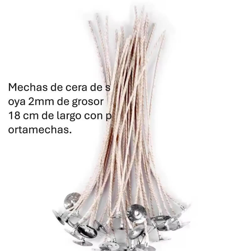 Mechas de cera de soya 2mm de grosor,18 cm de largo con portamechas