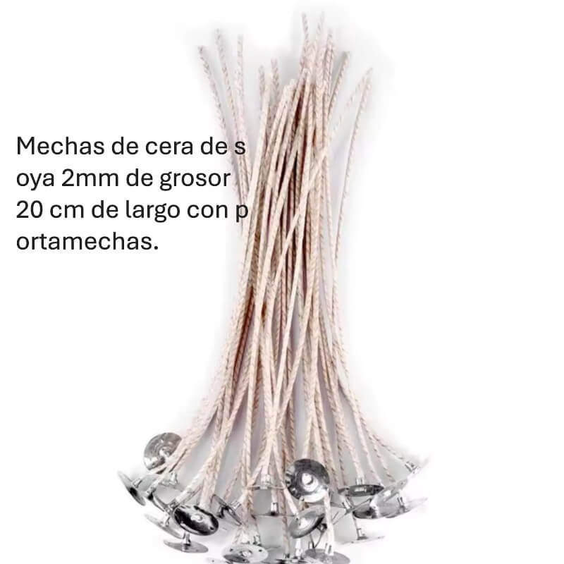 Mechas de cera de soya 2mm de grosor, 20 cm de largo con portamechas