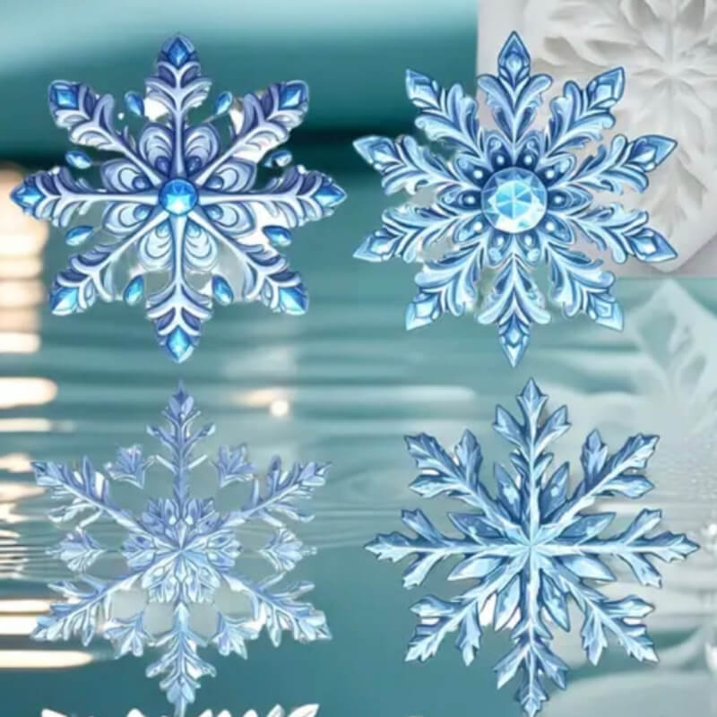 Molde elaborado en silicona de mini copos de nieve 4 diseños, Chocolate, velas, fondant, jabón. (precio unitario en la descripción)
