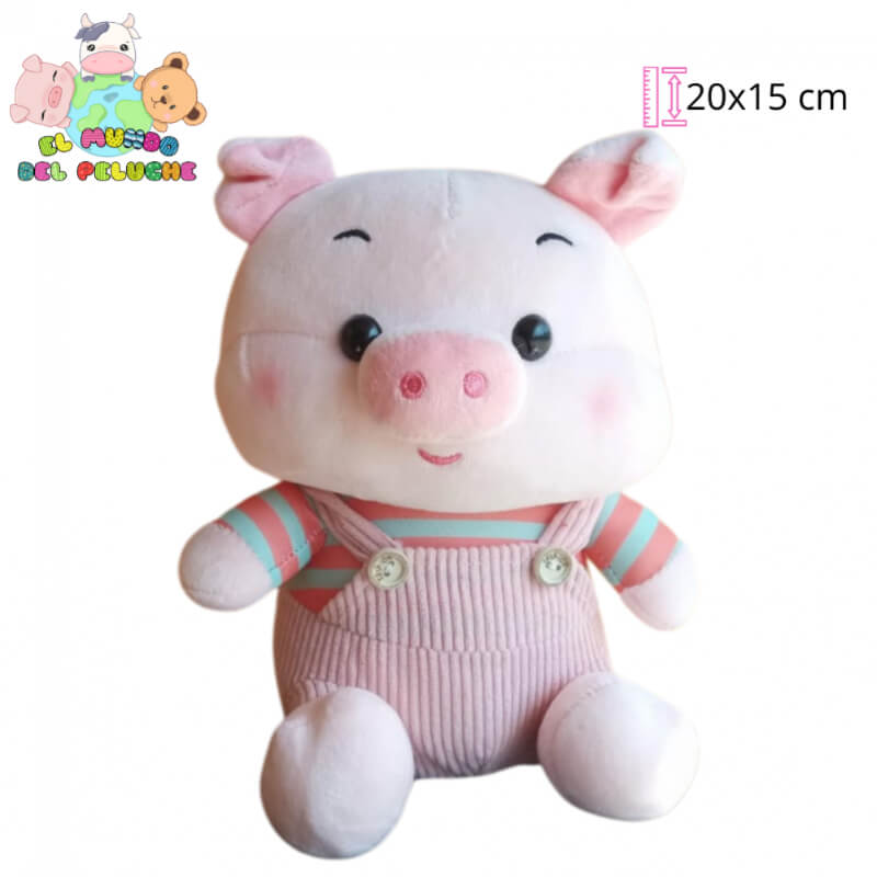 Peluche Puerquito con Overol | Diseño Infantil Adorable | 20 x 15 cm | El Mundo del Peluche
