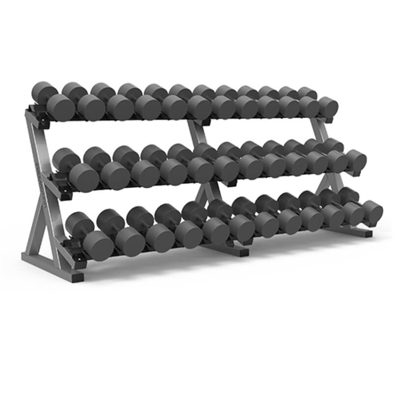 Rack 3 niveles freemotion para 18 mancuernas | Fitness Solutions Ecuador