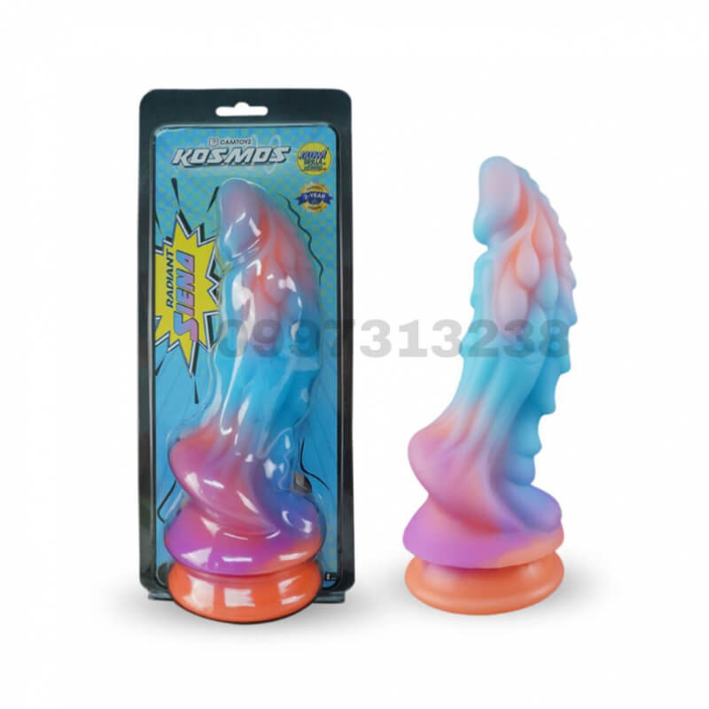 Dildo Radiant Siena Kosmos: Consolador Texturizado Azul y Rosa para Shows Online
