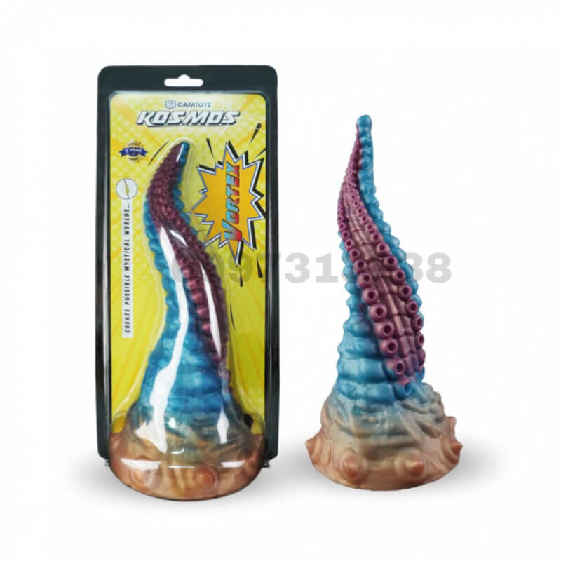 Dildo Vortex Kosmos: Consolador Temático Texturizado Rojo, Azul y Dorado - Ventosa y Fantasía