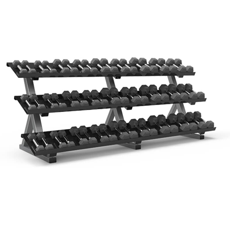 Rack de 3 niveles Freemotion para 18 pares de mancuernas | Fitness Solutions Ecuador