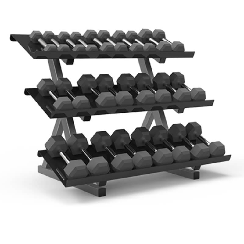 Rack de 3 niveles Freemotion para 27 pares de mancuernas | Fitness Solutions Ecuador