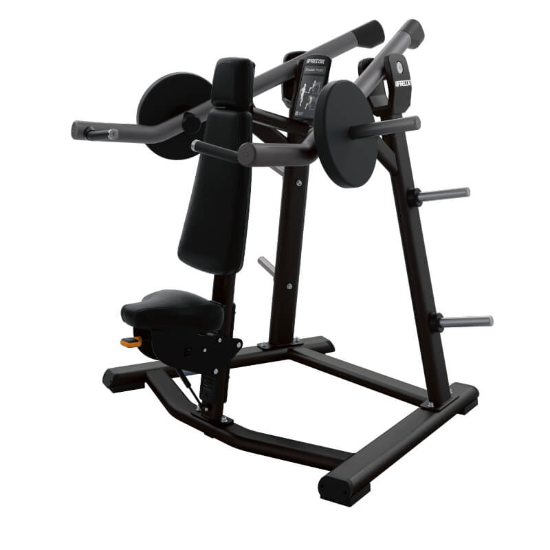 Press de hombros con carga de discos Precor serie Discovery | Fitness Solutions Ecuador