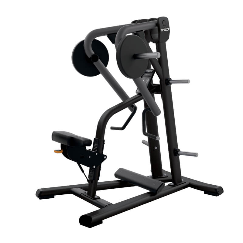 Remo sentado con carga de discos Precor serie Discovery | Fitness Solutions Ecuador