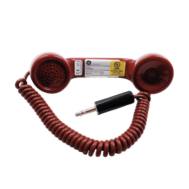 PORTABLE (PLUG-IN) TELEPHONE HANDSET - RED WITH COILED CORD.