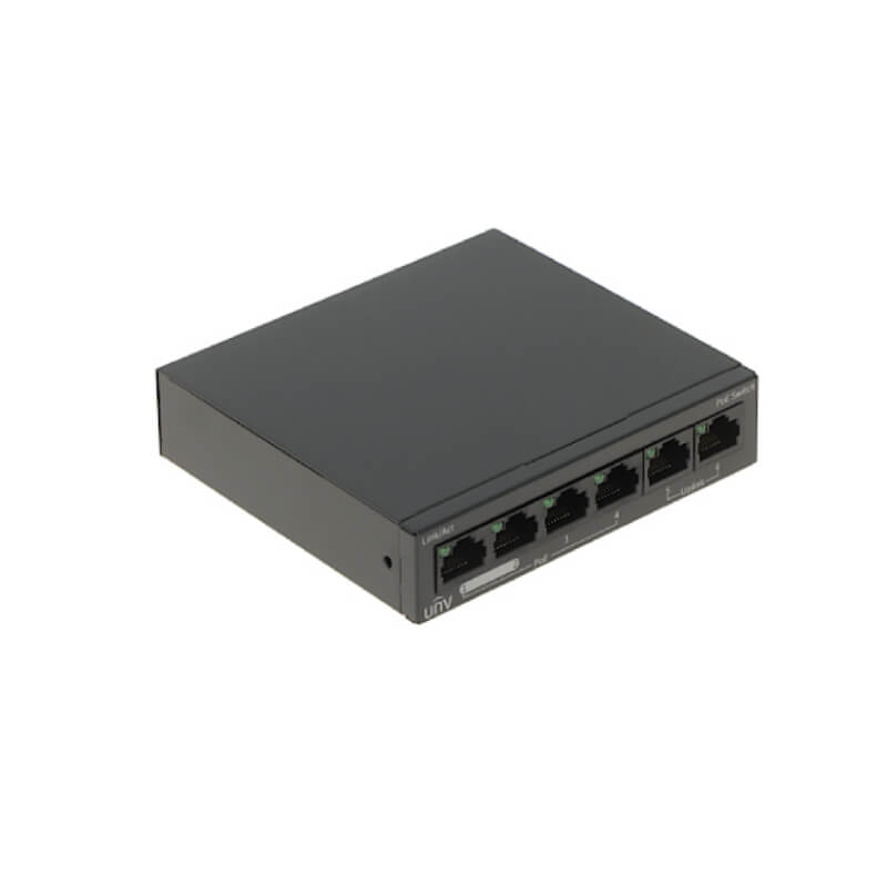 SWITCH 6 PUERTOS 4 POE, 2 SIMPLES 10/100 Mbps, capacidad máxima 65W (30W por puerto)
