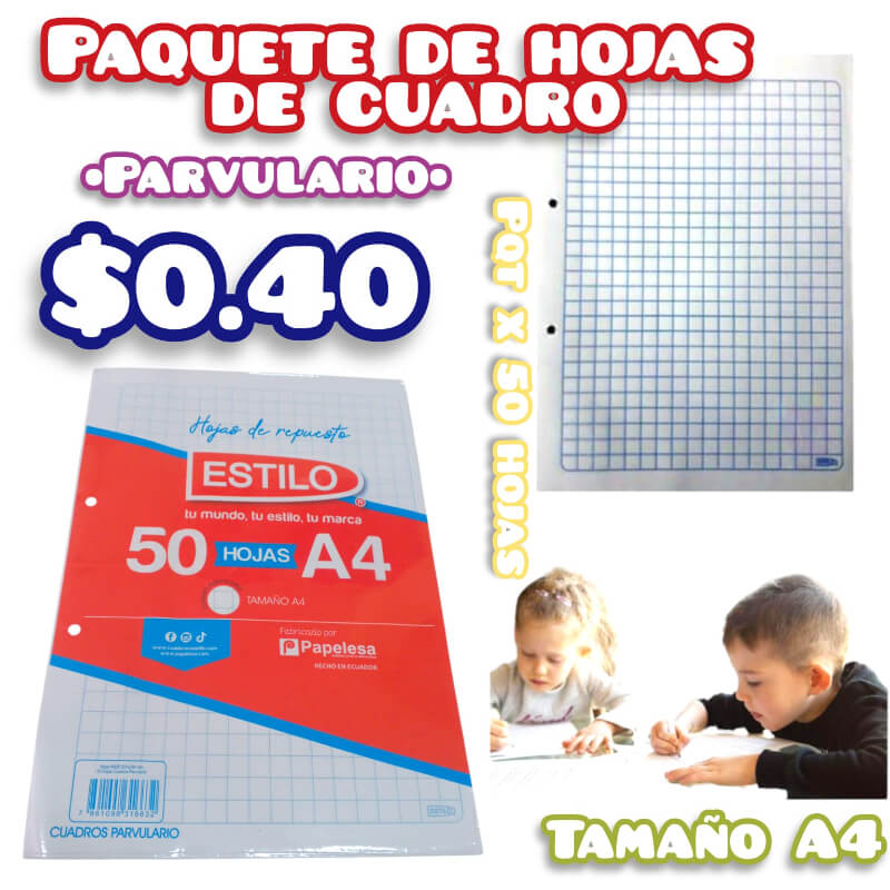 Paquete de hojas de cuadros parvulario - tamaño A 4