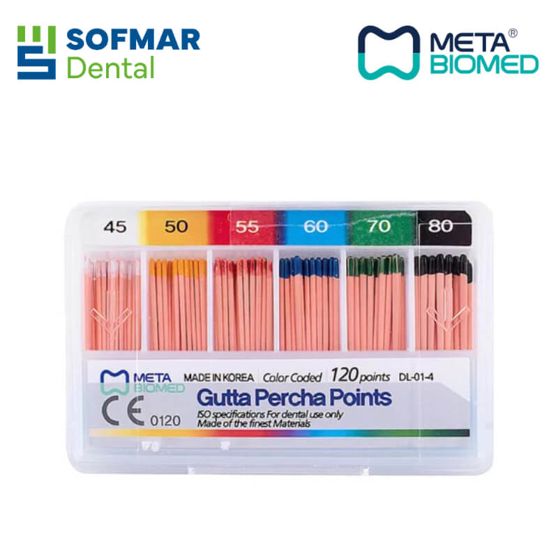 Guttapercha Dental Meta Biomed 45 al 80 con 120 Puntas - Obturación Radicular Precisa y Radiopaca | Depósito Dental Sofmar