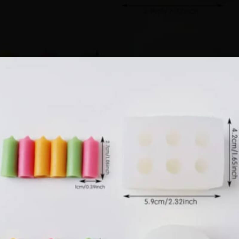 Molde de silicona de velas x6 rectas, para uso en porcelana fría, resina, chocolate, velas,
