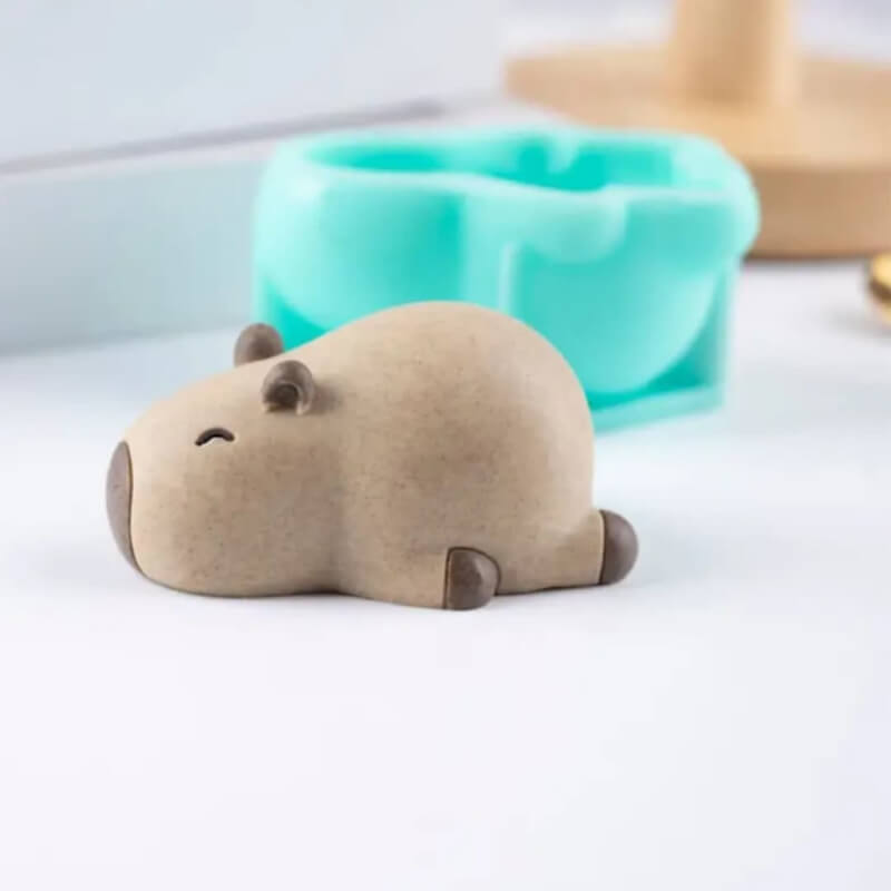 Molde de silicona de capibara acostado para uso en velas, jabones, yeso, chocolate, resina, yeso, cemento.