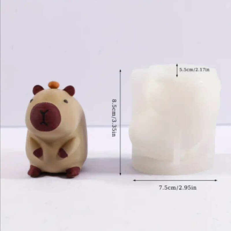 Molde de silicona de capibara con manzana para uso en velas, jabones, yeso, chocolate, resina, yeso, cemento.