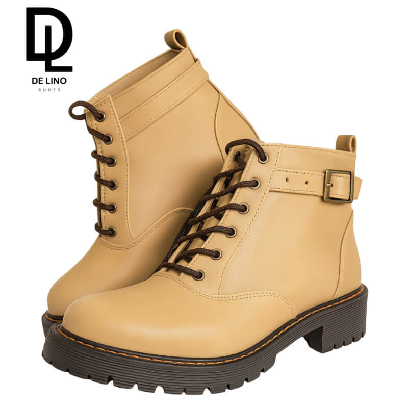 Botín DAMIETTA Sintético para Mujer | Tacón Bajo de 3 cm, Agujetas y Correa Ajustable | Ideal para Caminatas Largas | Calzado de Lino