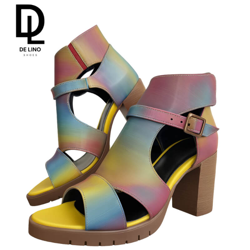 Botín Sintético para Mujer AVIV – Diseño con Aberturas y Hebilla | Tacón de 7 cm | Elegante y Cómodo | Calzado de Lino