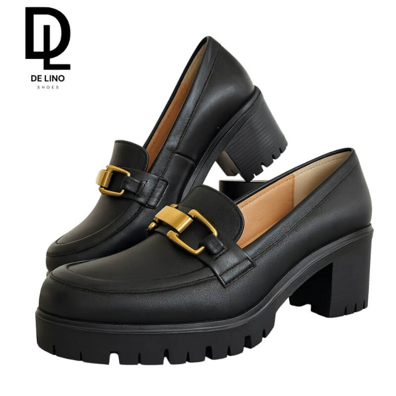 Mocasín JUDEA de Piel con Tacón y Herraje Decorativo | Comodidad Casual para Mujer Elegante