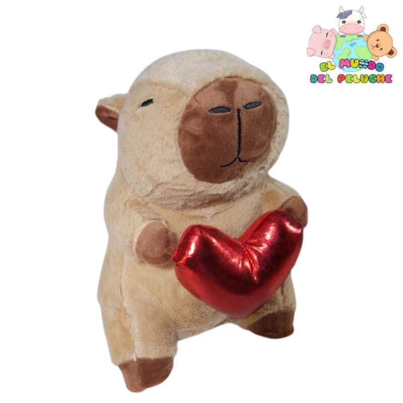 Peluche Capibara #2 con Corazón | 25cm x 19cm | Diseño Tierno y Romántico | El Mundo del Peluche