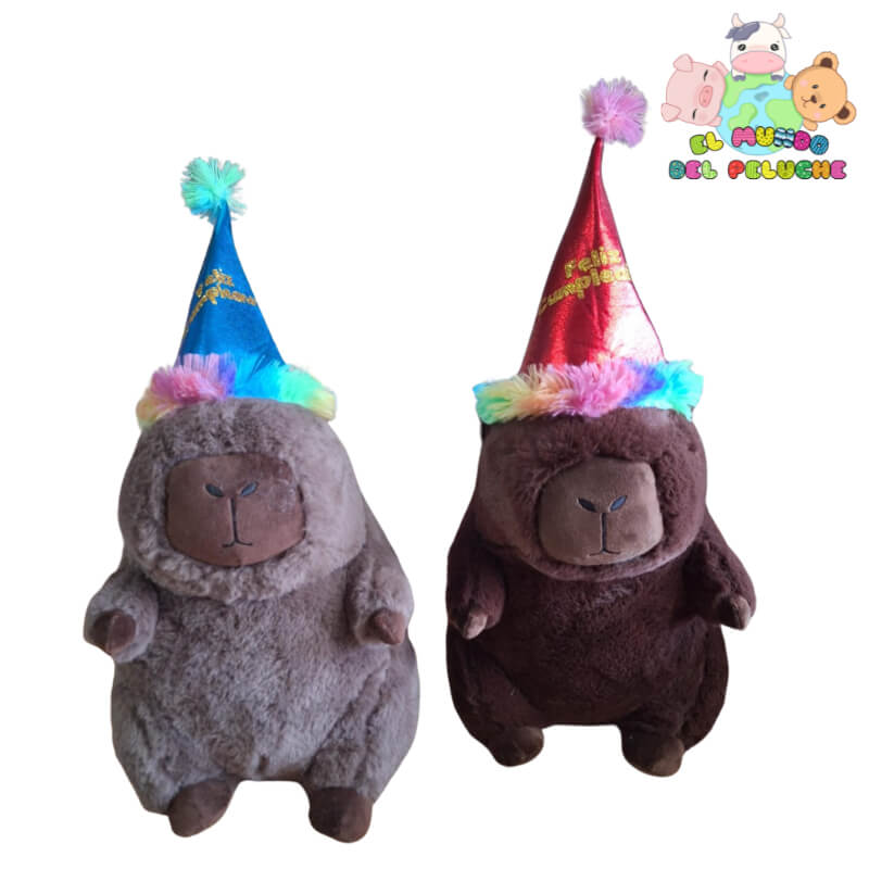 Peluche Capibara Cumpleaños #2 | Gorro Rojo o Azul | 30cm x 20cm | Regalo de Cumpleaños | El Mundo del Peluche