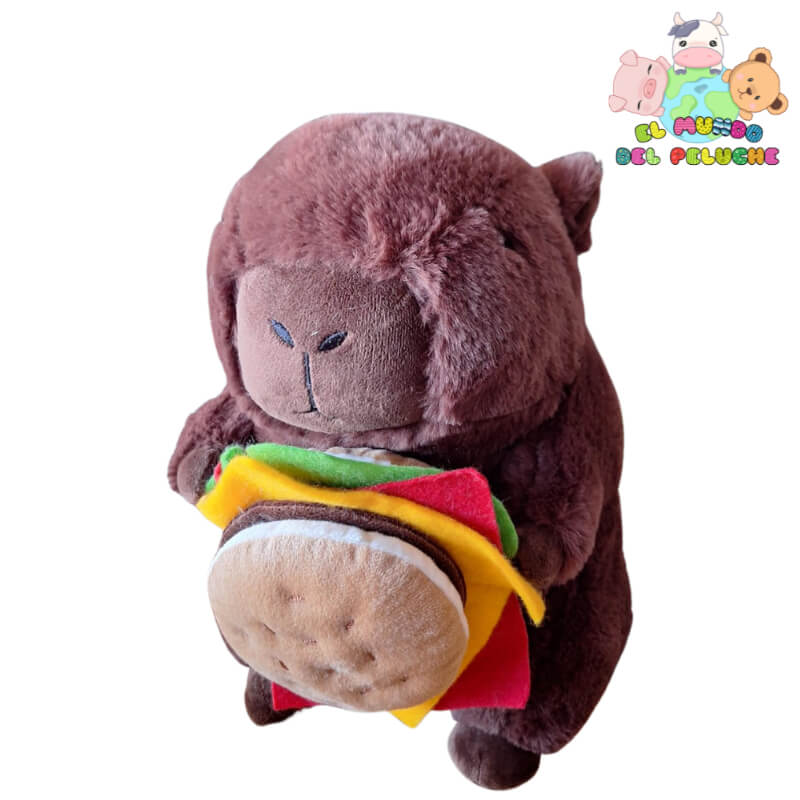 Peluche Capibara Hamburguesa #2 | Diseño Divertido con Comida | 30cm x 20cm | El Mundo del Peluche