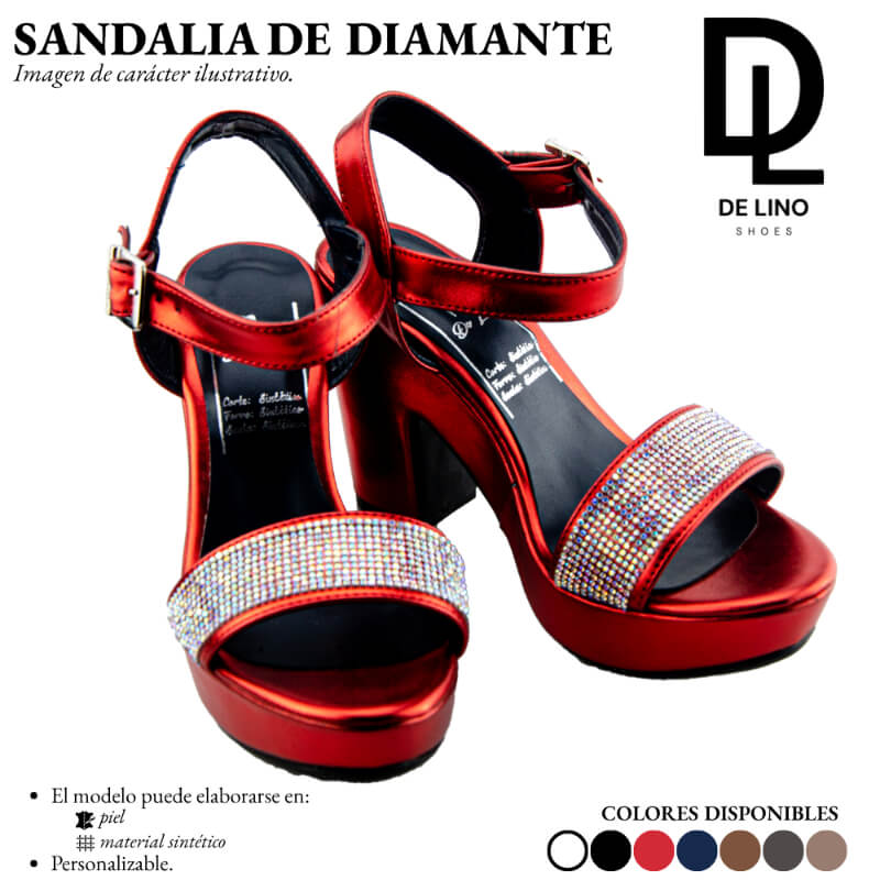 Sandalia de Piel DIAMANTE – Elegancia Casual con Plataforma y Pedrería en Empeine